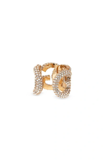 Dolce & Gabbana Silver Crystal Logo Ring In Gold
