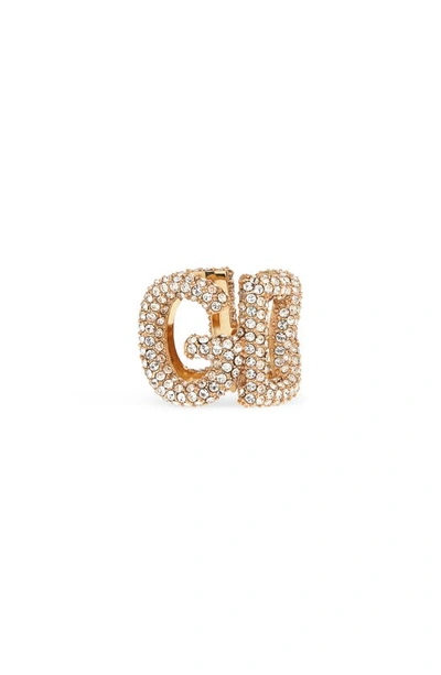 Dolce & Gabbana Silver Crystal Logo Ring In Gold