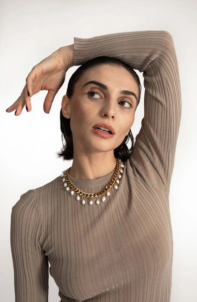 St. Moran Freshwater Pearl Charm Curb Link Necklace In White/gold