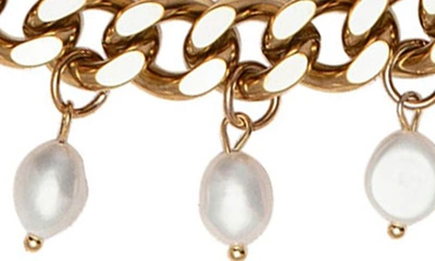 St. Moran Freshwater Pearl Charm Curb Link Necklace In White/gold