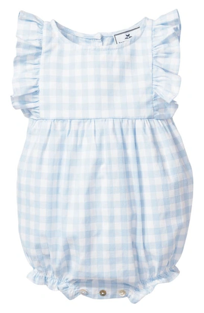 Shop Petite Plume Gingham Ruffle Trim Cotton Blend One-piece Pajamas In Blue