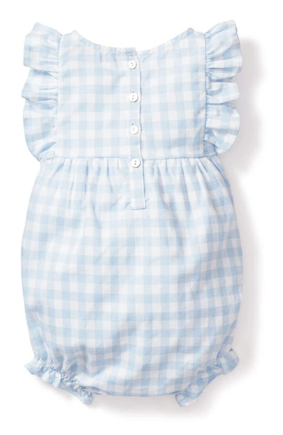 Petite Plume Gingham Ruffle Trim Cotton Blend One-piece Pajamas In Blue