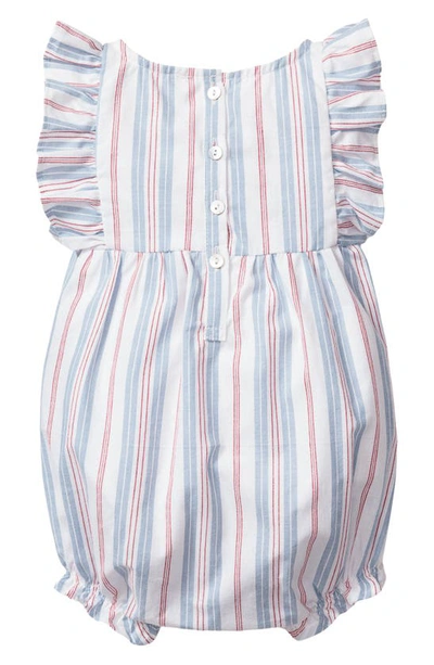 Shop Petite Plume French Stripe Ruffle Trim Cotton Blend One-piece Pajamas In Blue