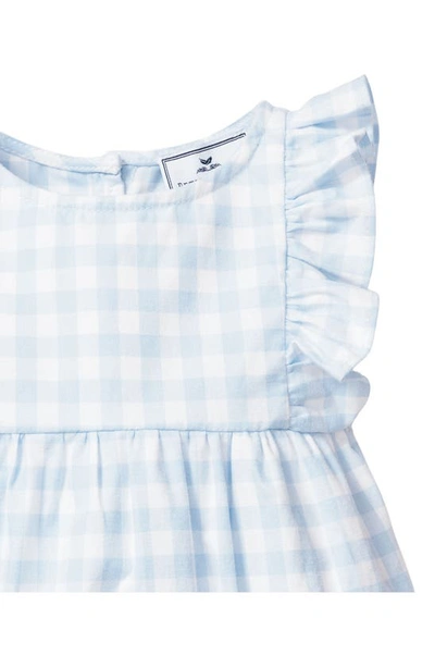 Petite Plume Gingham Ruffle Trim Cotton Blend One-piece Pajamas In Blue