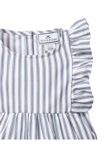 Shop Petite Plume Ruffle Trim Cotton Blend One-piece Pajamas In Navy