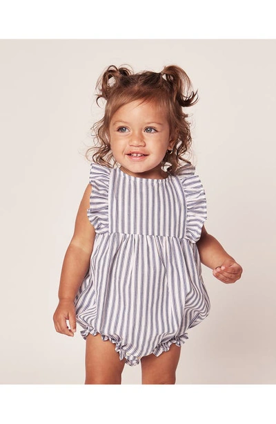 Shop Petite Plume Ruffle Trim Cotton Blend One-piece Pajamas In Navy