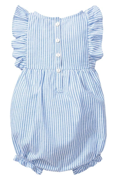 Shop Petite Plume Ruffle Trim Seersucker One-piece Pajamas In Blue