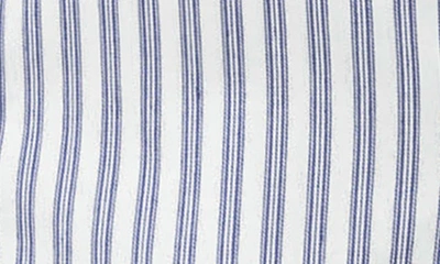 Petite Plume Stripe Cotton Blend Button-up Romper In Navy