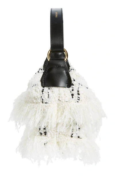 Shop Sacai Small Pochette Tweed Top Handle Bag In Off White