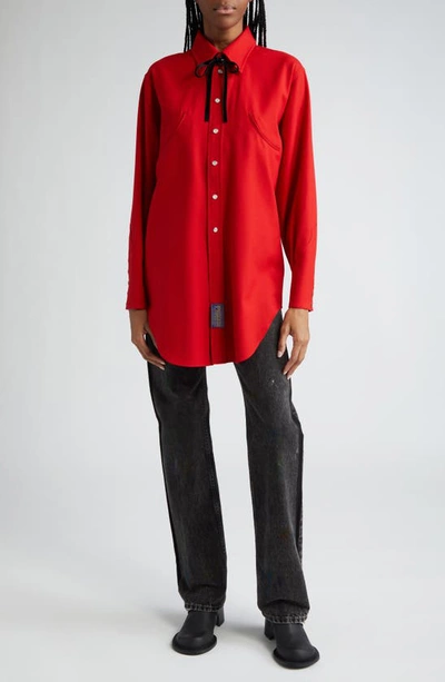 Shop Maison Margiela X Pendleton Cutout Wool Flannel Snap-up Shirt In Lipstick