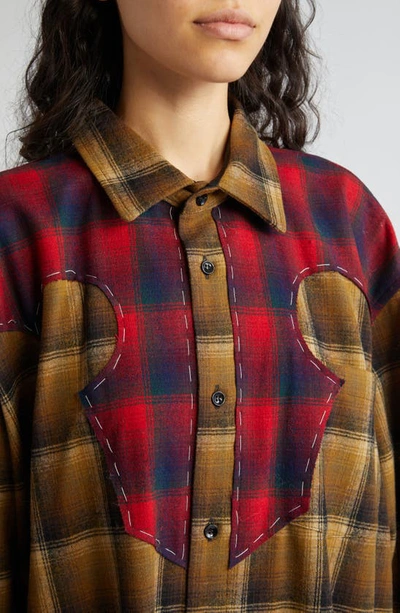 Shop Maison Margiela X Pendleton Plaid Wool Flannel Button-up Shirt In Olive/ Brown