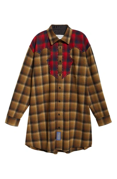 Shop Maison Margiela X Pendleton Plaid Wool Flannel Button-up Shirt In Olive/ Brown