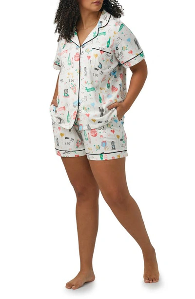 Shop Bedhead Pajamas Print Stretch Organic Cotton Jersey Short Pajamas In Just Married