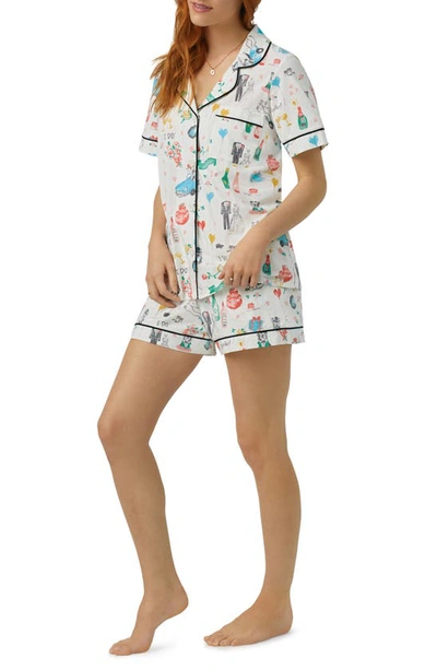 Shop Bedhead Pajamas Print Stretch Organic Cotton Jersey Short Pajamas In Just Married