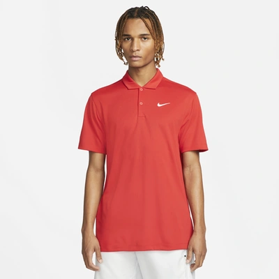 Shop Nike Mens  Dri-fit Solid Polo In University Red/white