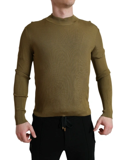 Shop Dolce & Gabbana Army Green Viscose Crew Neck Men's Sweater