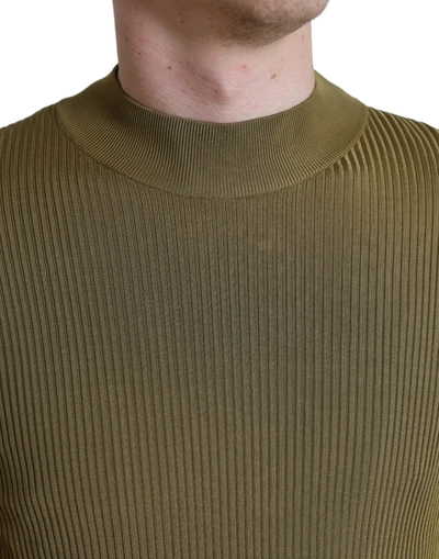 Shop Dolce & Gabbana Army Green Viscose Crew Neck Men's Sweater