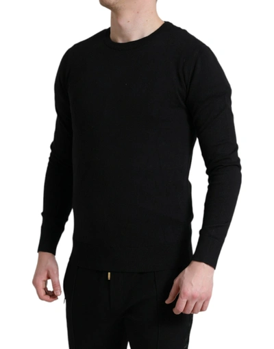 Shop Dolce & Gabbana Elegant Black Cotton Crewneck Pullover Men's Sweater