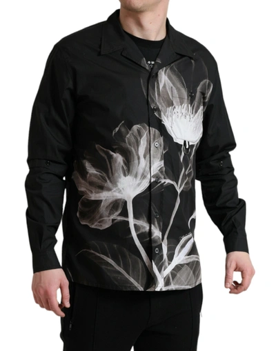 Shop Dolce & Gabbana Floral Elegance Button Down Men's Shirt In Black