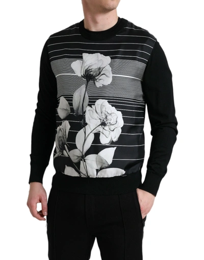 Shop Dolce & Gabbana Elegant Floral Print Crew Neck Men's Sweater In Black