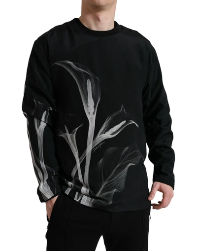 Shop Dolce & Gabbana Floral Silk Crew Neck Men's Sweater In Black
