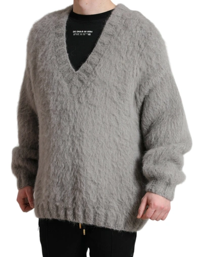 Shop Dolce & Gabbana Elegant Grey V-neck Alpaca Blend Men's Sweater In Gray