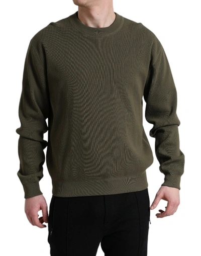 Shop Dolce & Gabbana Elegant Green Crew Neck Cotton Men's Sweater