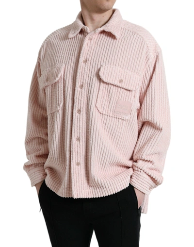 Shop Dolce & Gabbana Pink Cotton Collared Button Shirt Men's Sweater
