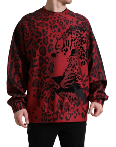 Shop Dolce & Gabbana Elegant Leopard Print Pullover Men's Sweater In Red