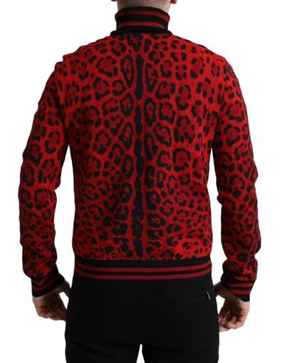 Shop Dolce & Gabbana Elegant Leopard Turtleneck Men's Sweater In Black And Red