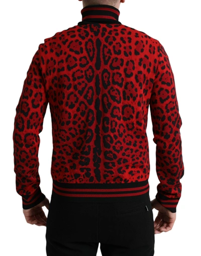 Dolce & Gabbana Red Leopard Print Turtleneck Pullover Sweater In Black And Red