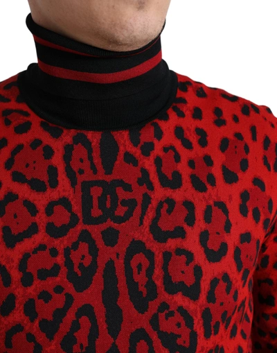 Dolce & Gabbana Red Leopard Print Turtleneck Pullover Sweater In Black And Red