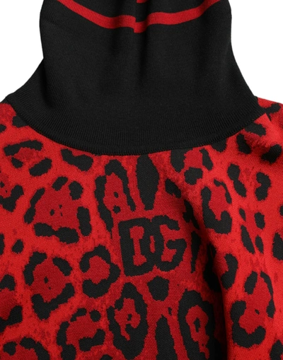 Shop Dolce & Gabbana Elegant Leopard Turtleneck Men's Sweater In Black And Red