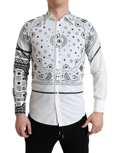 Shop Dolce & Gabbana White Cotton Bandana Print Dress Men's Shirt