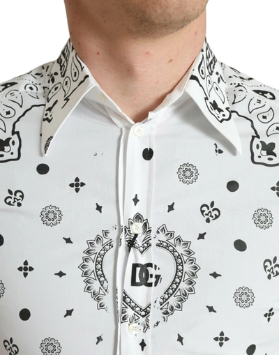Shop Dolce & Gabbana White Cotton Bandana Print Dress Men's Shirt