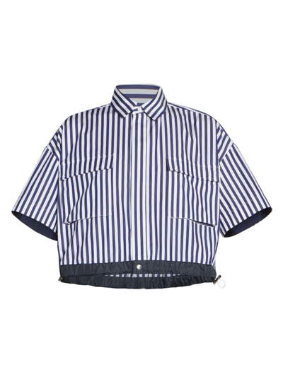 Shop Sacai Women's Thomas Mason Stripe Crop Shirt In Navy Stripe
