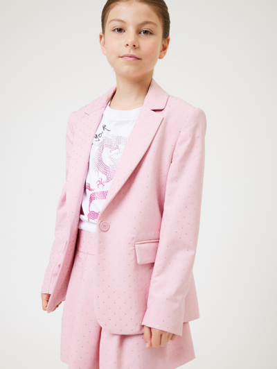 Monnalisa Viscose Blazer With Rhinestones In Rosa Fairy Tale