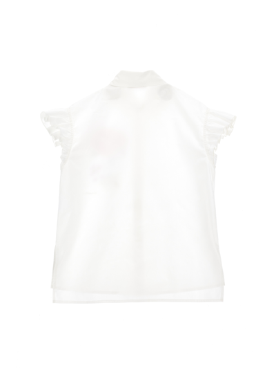 Monnalisa Poplin Shirt With Glittery Rose In Cream