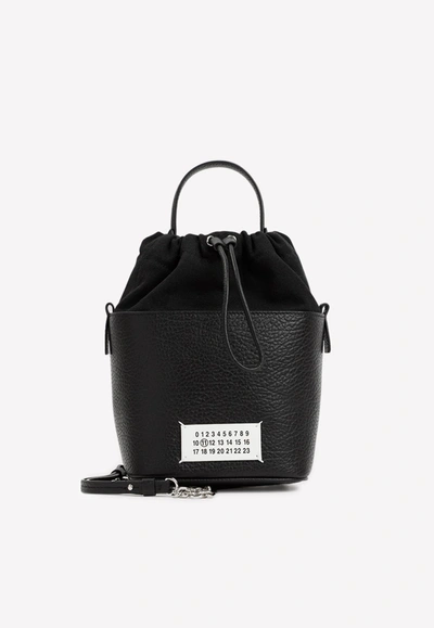 Shop Maison Margiela 5ac Drawstring Bucket Bag In Calf Leather In Black