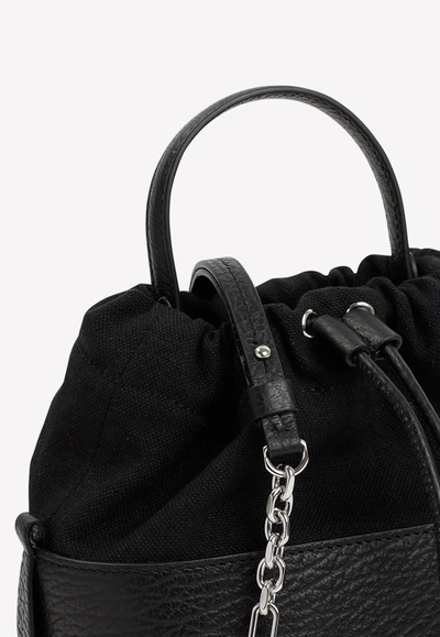 Shop Maison Margiela 5ac Drawstring Bucket Bag In Calf Leather In Black