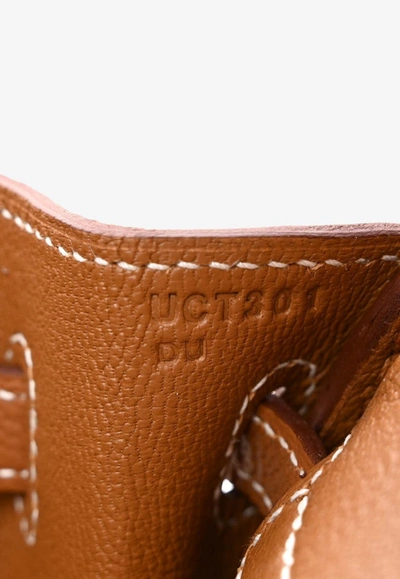 Shop Hermes Birkin 25 Top Handle Bag In Gold Togo With Palladium Hardware In Brown