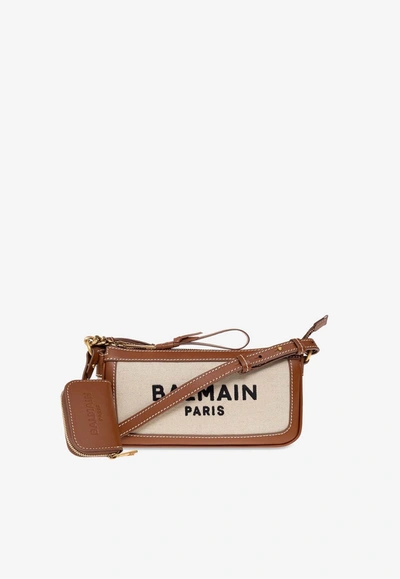 Shop Balmain B-army Canvas Shoulder Bag In Beige