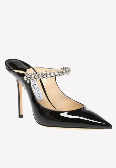 Jimmy Choo Bing 100 Crystal-embellished Patent-leather Mules In Black