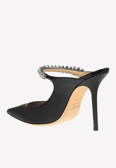 Jimmy Choo Bing 100 Crystal-embellished Patent-leather Mules In Black