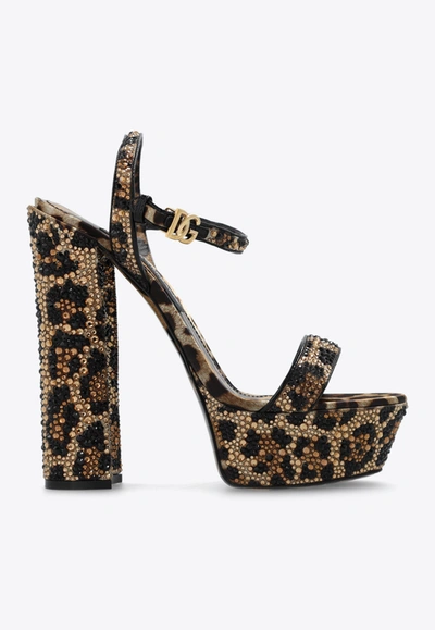 Shop Dolce & Gabbana 105 Leopard Print Sandals In Beige