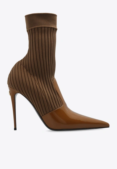 Shop Dolce & Gabbana 105 Sock Ankle Boots In Brown