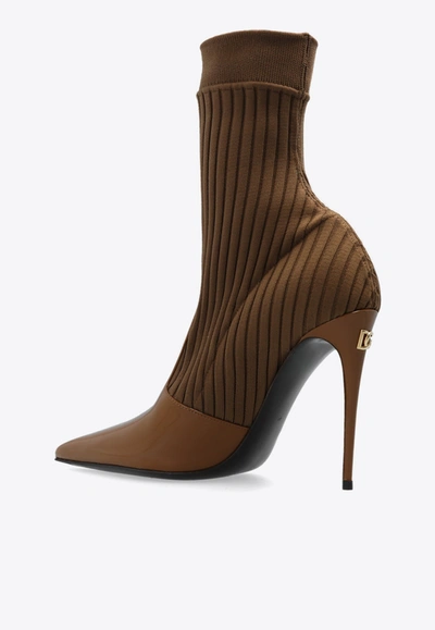 Shop Dolce & Gabbana 105 Sock Ankle Boots In Brown