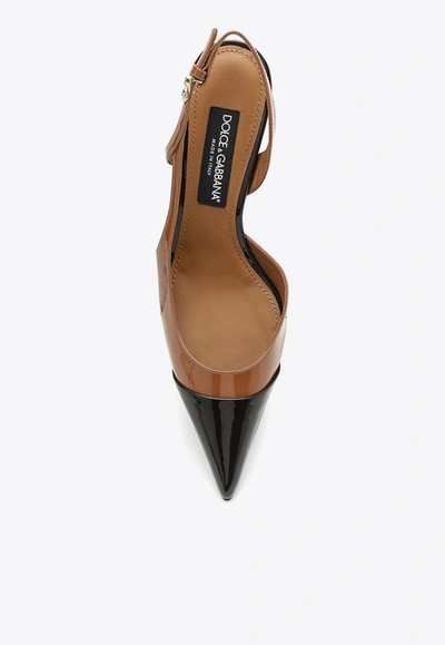 Shop Dolce & Gabbana 60 Two-tone Patent-leather Slingback Pumps In Brown