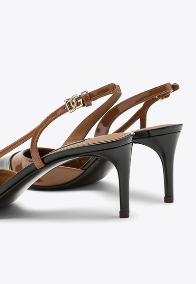 Shop Dolce & Gabbana 60 Two-tone Patent-leather Slingback Pumps In Brown
