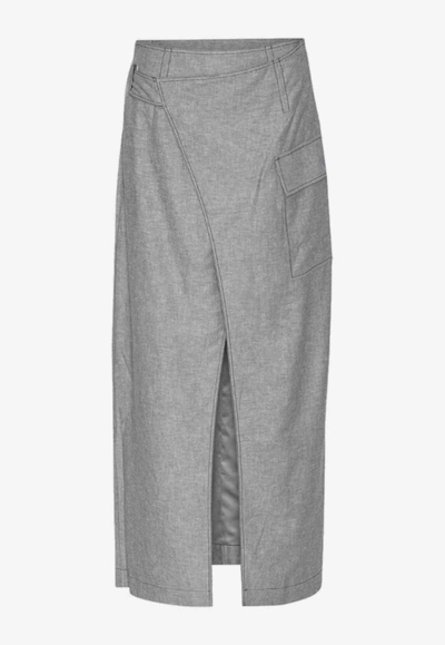 Shop Remain Asymmetric Maxi Wrap Skirt In Gray